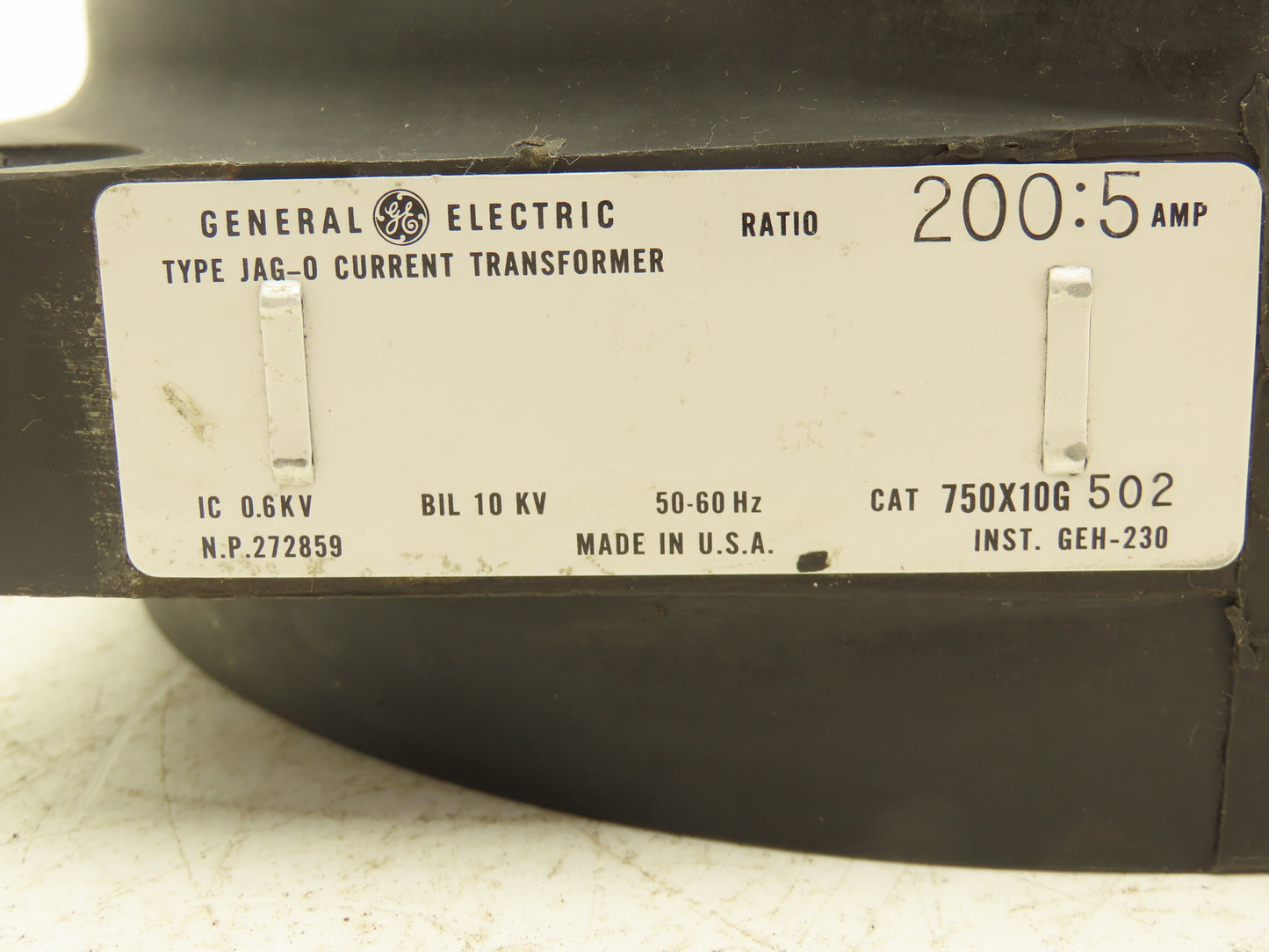 General Electric 750X10G 502 JAG-0 Current Transformer 200:5A Ratio