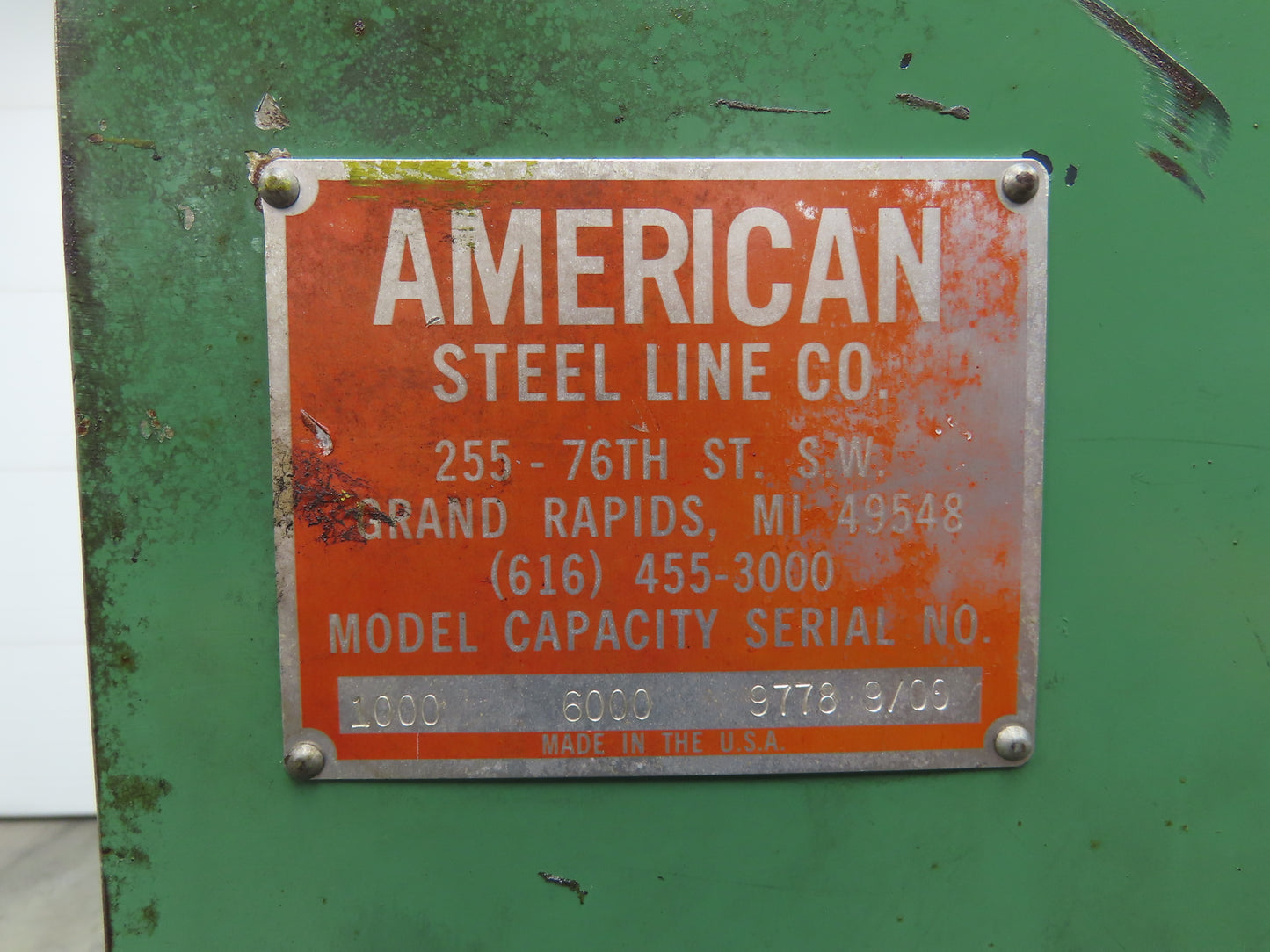 American Steel Line 1000 Coil Stock Uncoiler 6000lbs 16-20"ID 22"W Decoiler