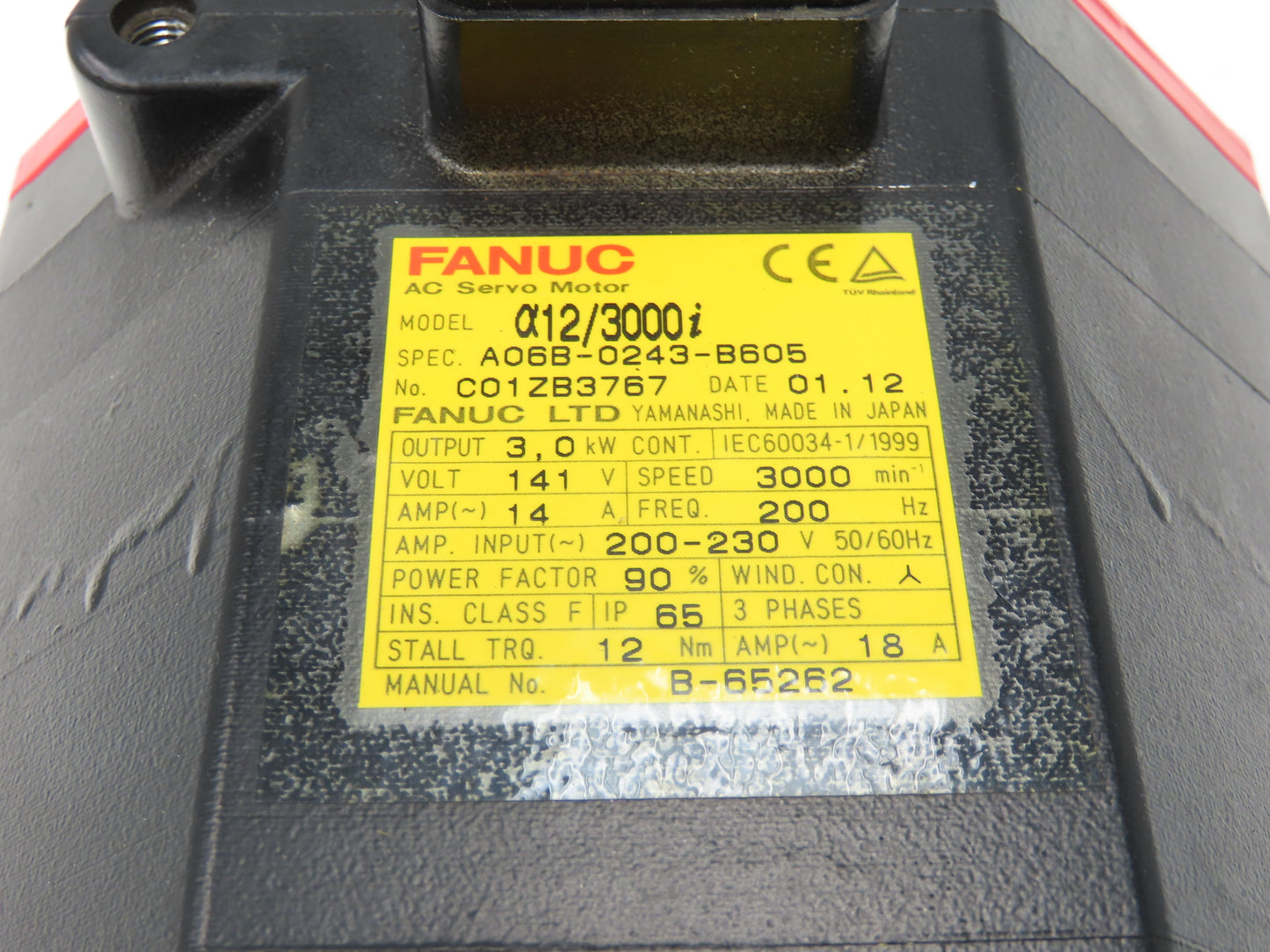 Fanuc A06B-0243-B605 AC Servo Motor 3kw 3000 RPM 141V Encoder A860-2014-T301