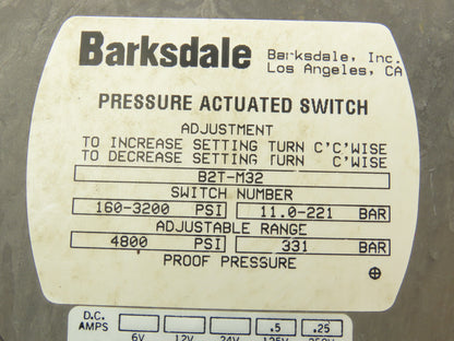 Barksdale B2T-M32 Pressure Actuated Switch 160-3200 PSI