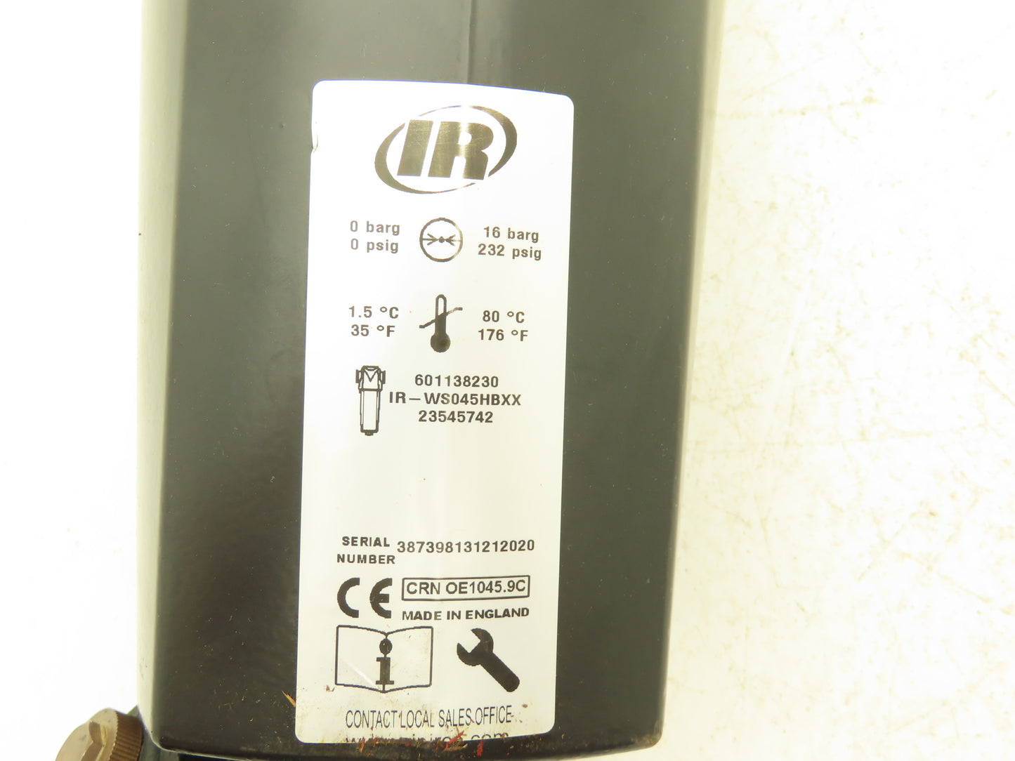 Ingersoll Rand WS045HBXX Compressed Air Water Separator 2" NPT 230PSI AC Drain