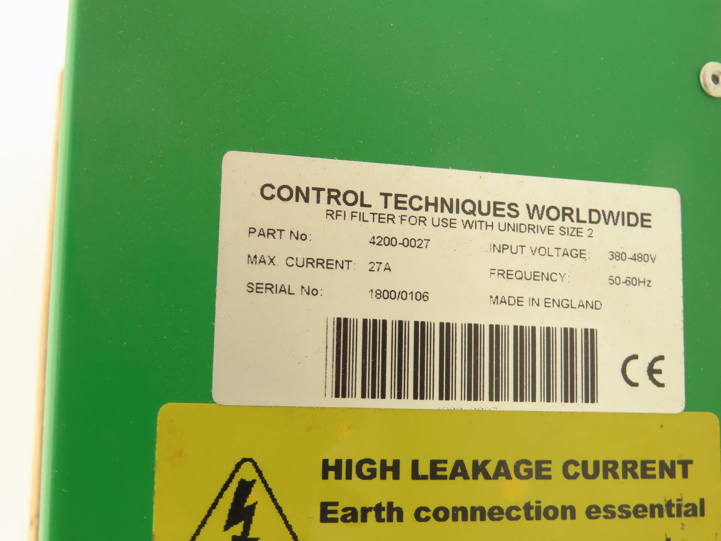 Control Techniques Worldwide 42000027 RFI Filter Unidrive 308-480VAC 50/60Hz 27A