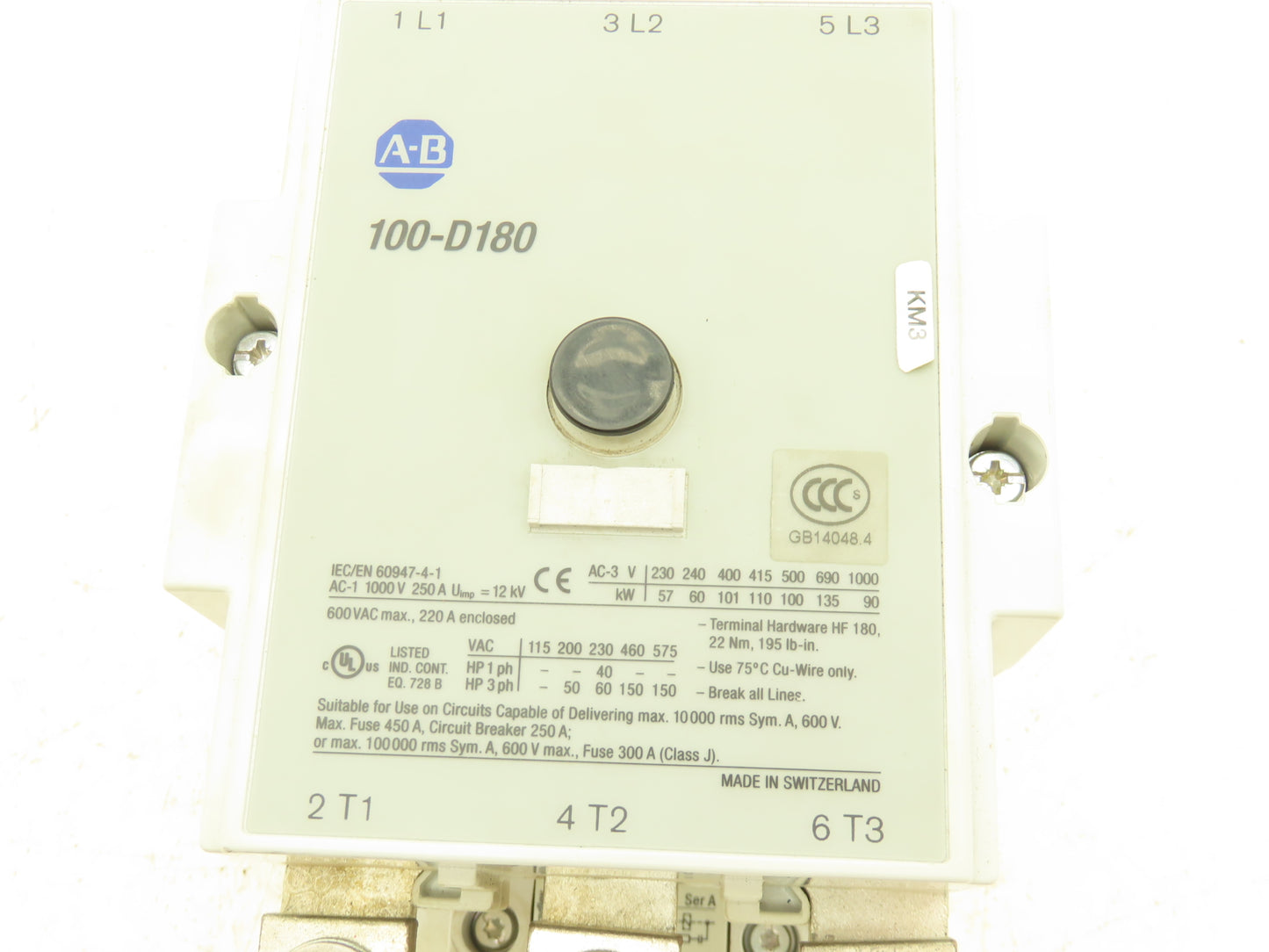 Allen Bradley 100-D180 Motor Starter Contactor 250A 3Ph 600VAC 150HP W Interlock