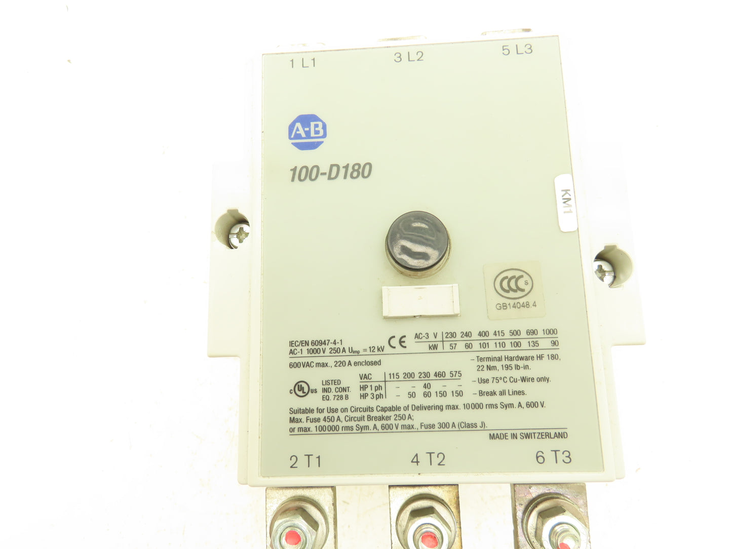 Allen Bradley 100-D180 Motor Starter Contactor 250A 3PH 600VAC 150HP Ser B