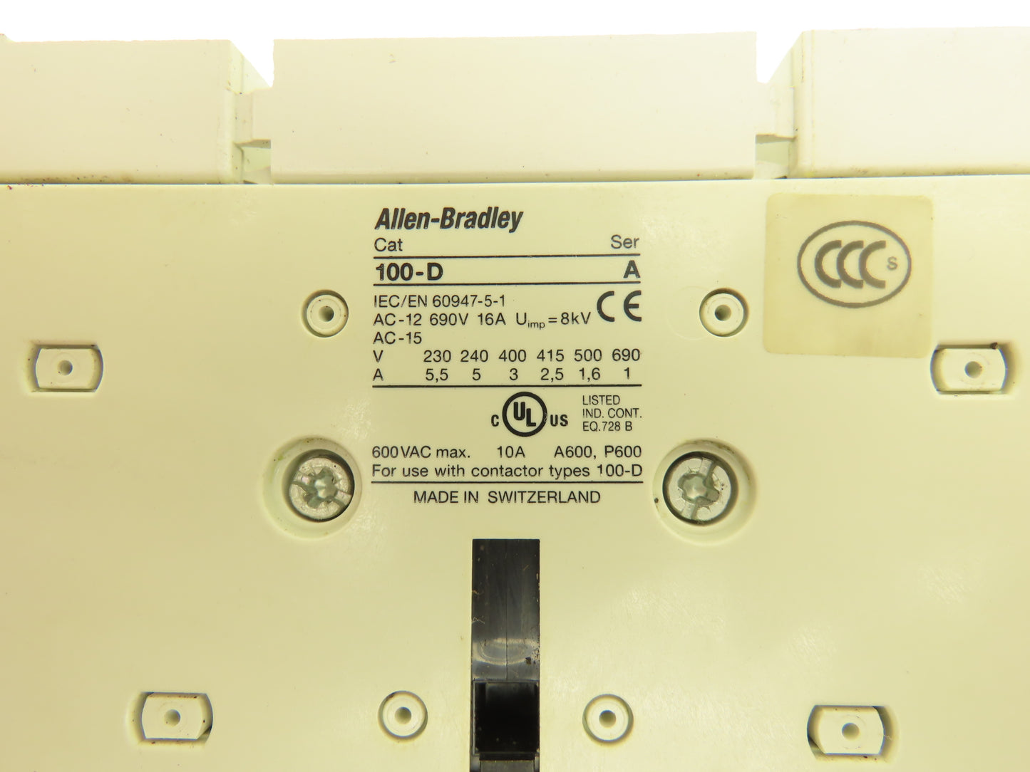 Allen Bradley 100-D180 Motor Starter Contactor 250A 3PH 600VAC 150HP Ser B