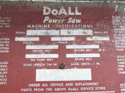 Doall C58 Horizontal Metal Band Saw 12" X 18" 550v 3ph Vise Table Feed Parts