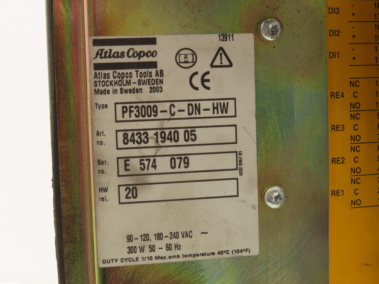 Atlas Copco PF3009-C-DN-HW Tensor S9 Nutrunner Torque Controller 8433 1940 05