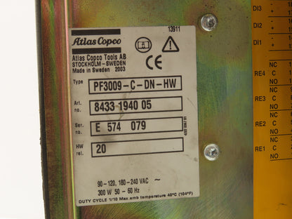 Atlas Copco PF3009-C-DN-HW Tensor S9 Nutrunner Torque Controller 8433 1940 05