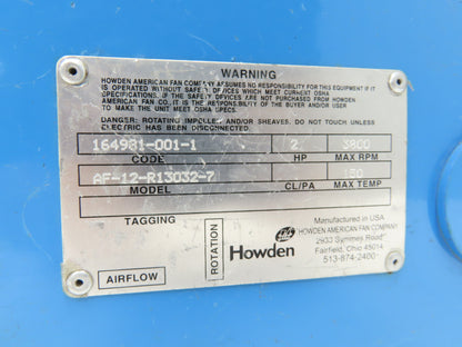 Howden AF-12-R13032-7 Cast Aluminum Pressure Blower 13" Fan 230/460V 2HP 3Ph