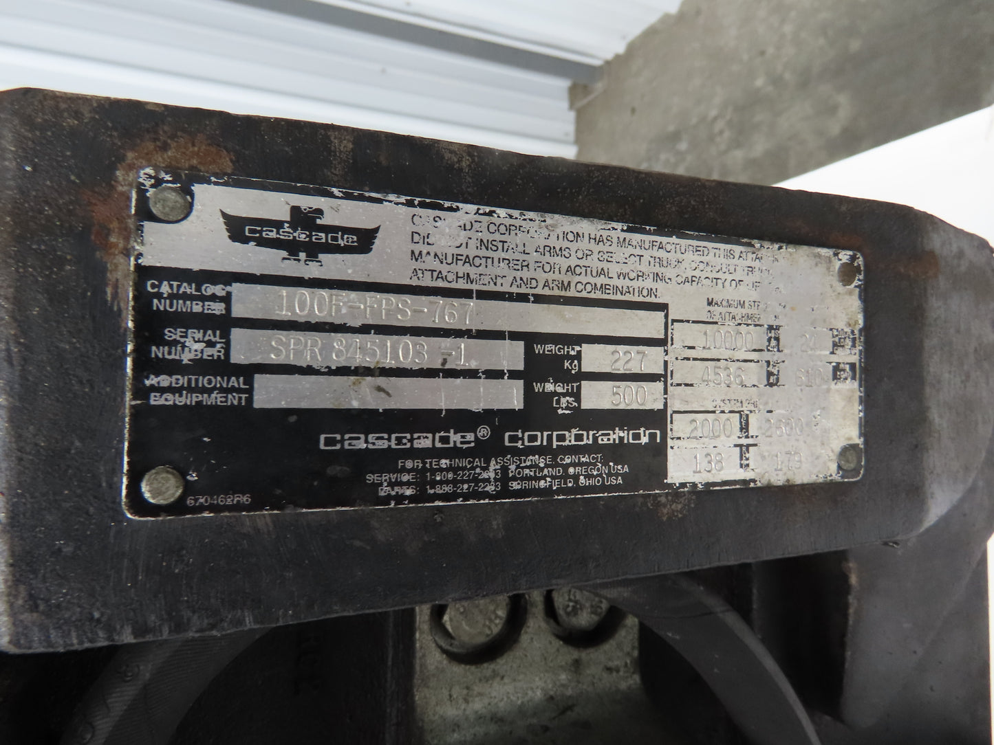 Cascade Forklift Class 3 SideShift Fork Positioner Attachment 20"x 41" W 10000lb