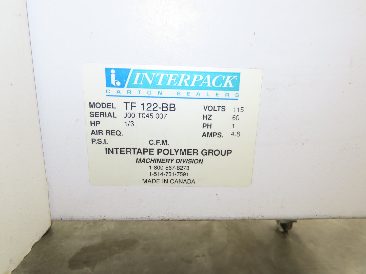 Interpack TF 122-BB Tufflex Case Sealer 2" Box Tape Carton Sealing Machine 115V
