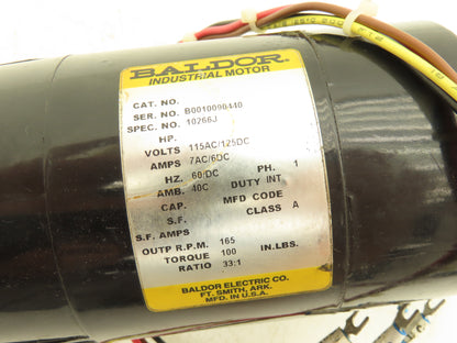 Baldor 1PH Gearmotor 33:1 Reducer 165rpm RH Output 115VAC 125VDC Threaded Shaft