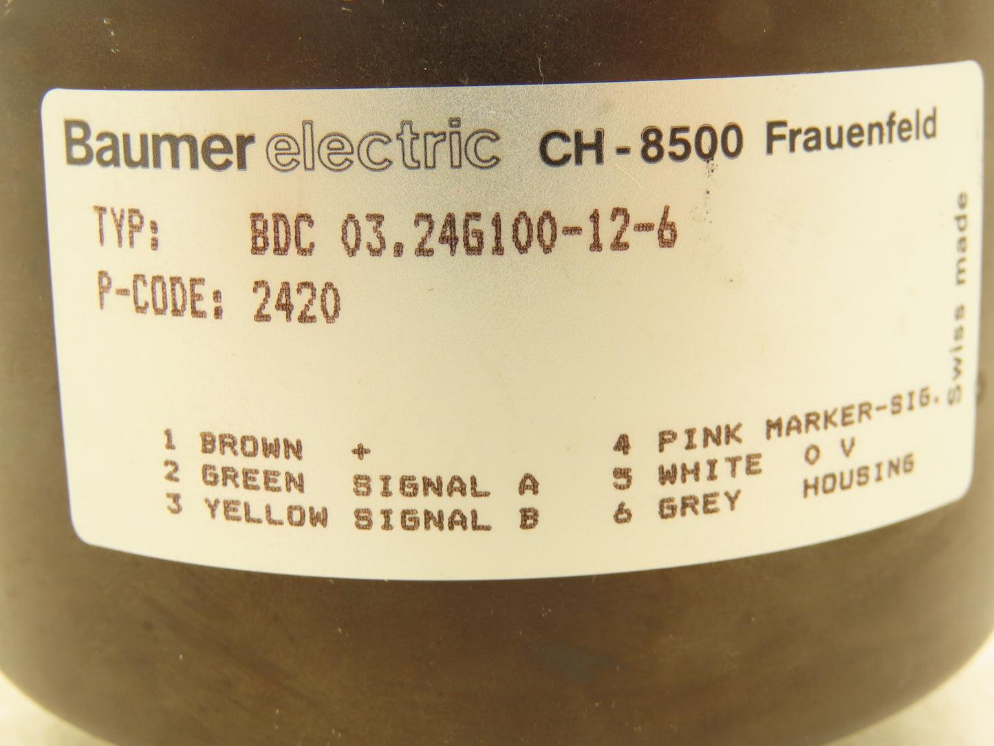 Baumer Electric BDC 03.24G100-12-6 Rotary Encoder 12mm Shaft 6-Pin