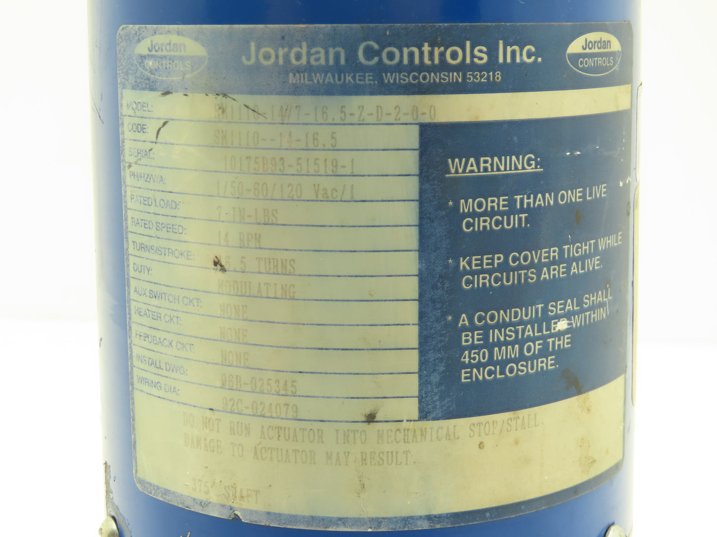 Fairchild Jordan 1210C-10133C Motorized Air Regulator Motor SM1110-14/7-16.5