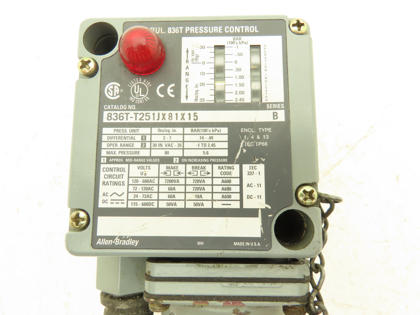 Allen Bradley 836T-T251JX81X15 Pressure Control Ser B 1-2.45 Bar 600V