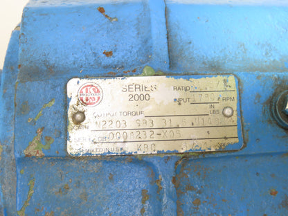 US Motors CBN2203SB3 Inline Gear Motor 31.5:1 Ratio 2Hp 55RPM 180V DC