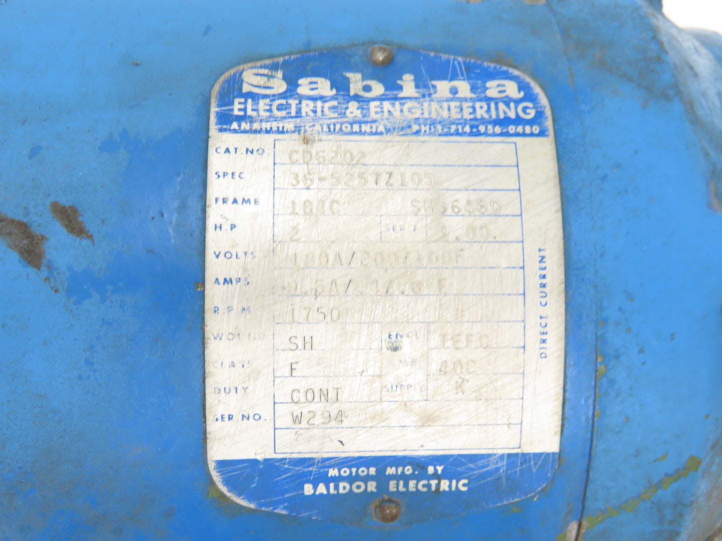 US Motors CBN2203SB3 Inline Gear Motor 31.5:1 Ratio 2Hp 55RPM 180V DC