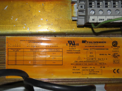 Talweber Electric Power Transformer 11kva Pri 230/460/575VAC 3Ph Sec 440VAC