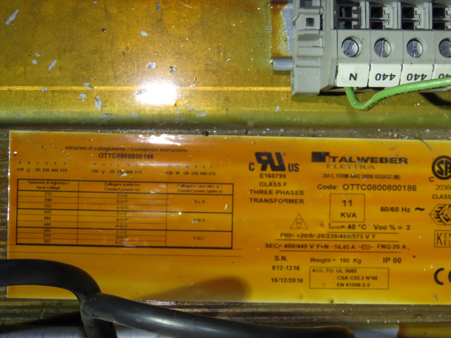 Talweber Electric Power Transformer 11kva Pri 230/460/575VAC 3Ph Sec 440VAC