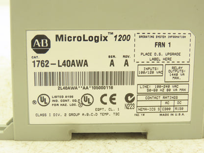 Allen Bradley 1762-L40AWA MicroLogix 1200 PLC Input Output I/O Module Series A