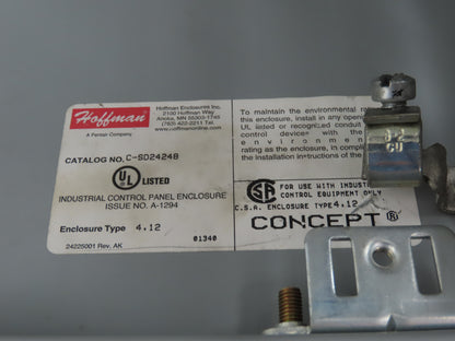 Hoffman C-SD24248 Electrical Enclosure Control Panel 24x24x8" with Back Plate