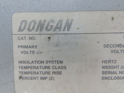 Dongan 85-1050SH Transformer 3KVA 1PH 240v/480v Pri 120v/240v Sec Wall Mount