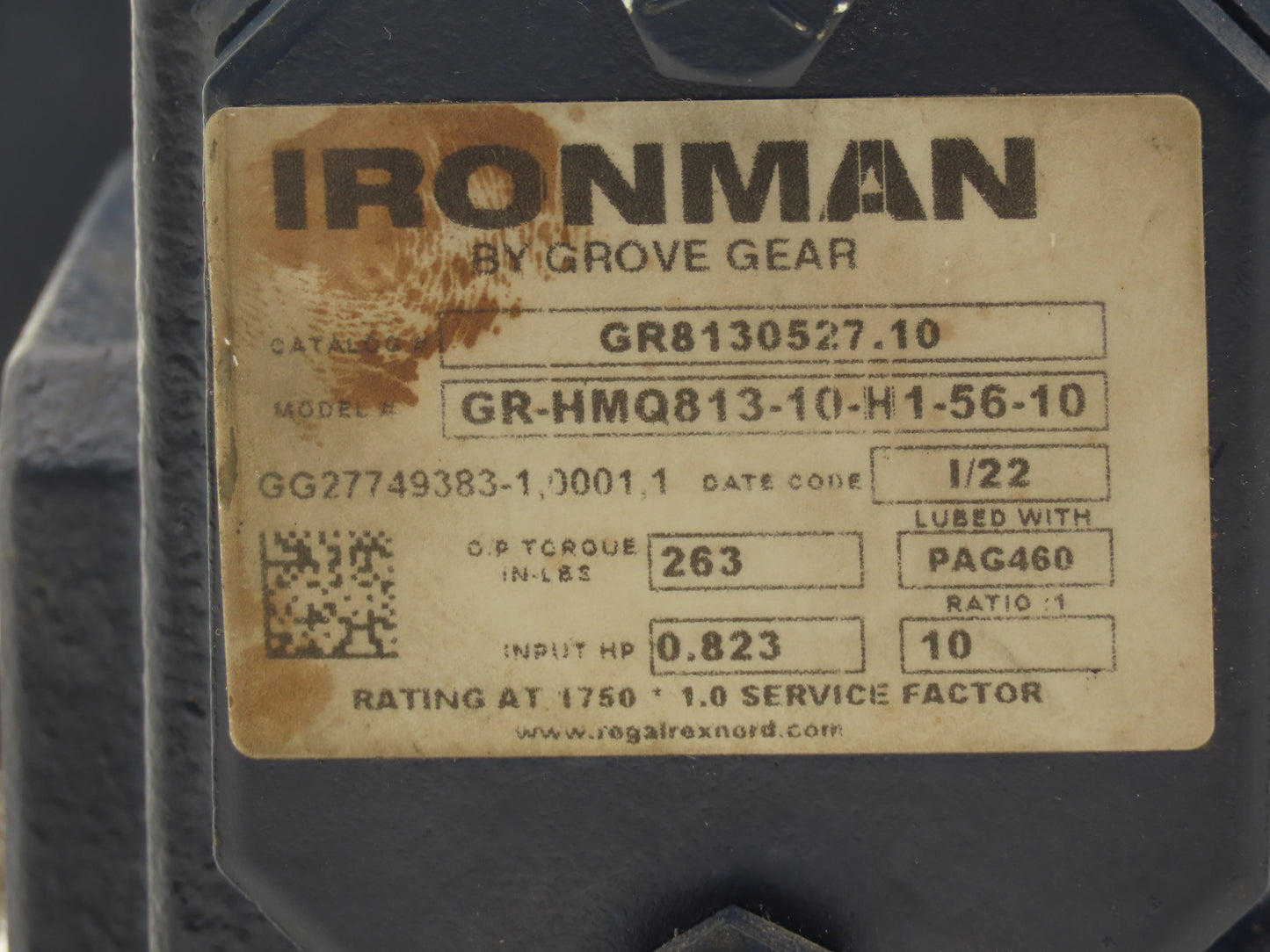 Ironman GR-HMQ-813-10-H1-56-10 Worm Gearbox 10:1 - 175rpm 56C 5/8"Hollow Shaft