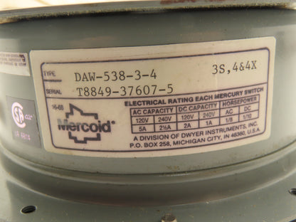 Mercoid Control DAW-538-3-4 Pressure Switch Mercury 120/240VAC