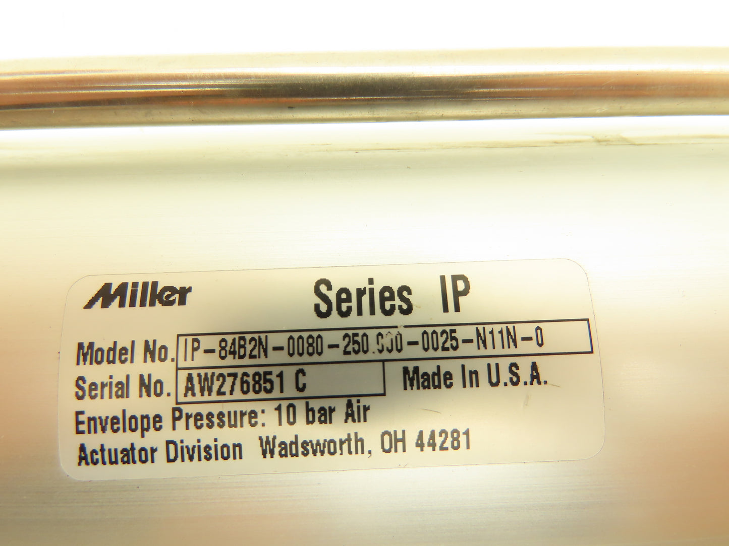 Miller IP-84B2N-0080-250.000-0025-N11N-0 Pneumatic Air Cylinder 80mm x 250mm
