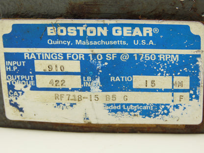 Boston Gear RF718-15 B5 G Worm Gearbox 15:1 Reducer 0.91Hp 117rpm 56C LH Output