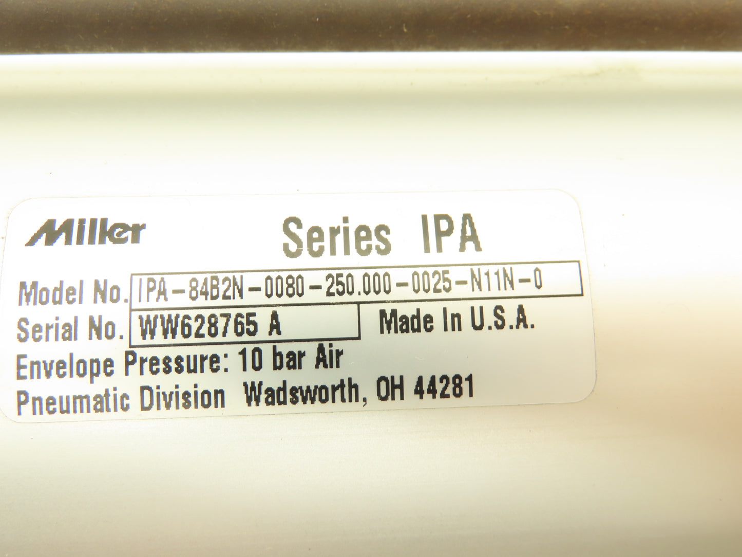 Miller IPA-84B2N-0080-250.000-0025-N11N-0 Pneumatic Air Cylinder 80mm x 250mm