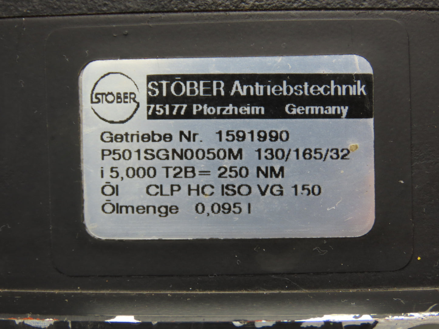 Stober P501SGN0050M 130/165/32 Inline Servo Gearhead 5:1 Gearbox Reducer 250Nm