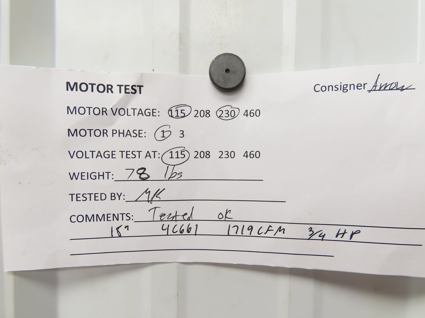 Dayton 4C661 Tubeaxial Fan 18" Belt Drive 1719 CFM 1Ph 3/4 Hp Motor 115/230V