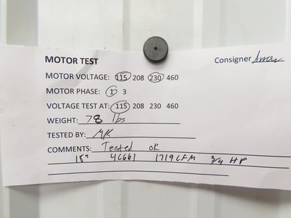 Dayton 4C661 Tubeaxial Fan 18" Belt Drive 1719 CFM 1Ph 3/4 Hp Motor 115/230V