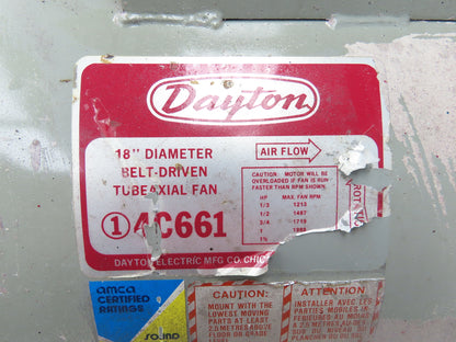 Dayton 4C661 Tubeaxial Fan 18" Belt Drive 1719 CFM 1Ph 3/4 Hp Motor 115/230V