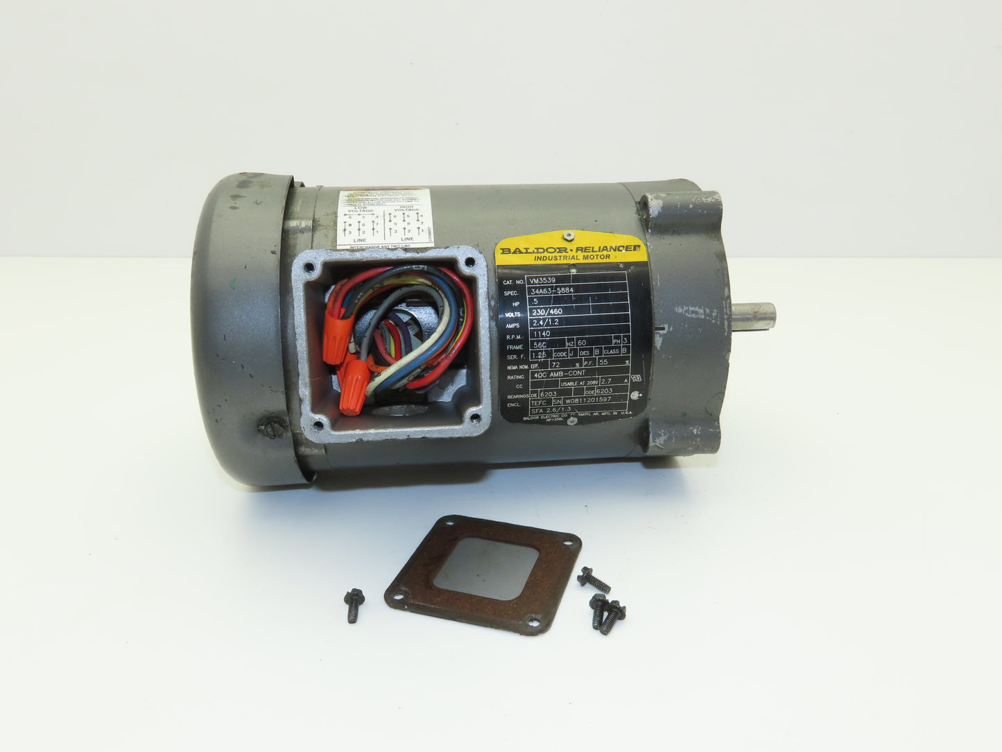 Baldor VM3539 AC Motor 1/2Hp 1140 RPM 230/460V 3PH 56C TEFC