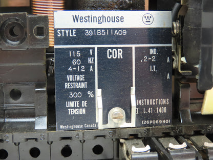 Westinghouse 391B511A09 Directional Ground Relay 4-12 A Voltage Restraint 300%
