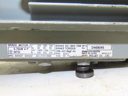 Miki Pulley BMM-074-NHFN Brake Motor 0.75kw 1710rpm 220V 3PH 180VDC Brake IEC 80