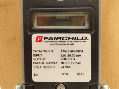 Fairchild T7945-4040604 Electro-Pneumatic Transducer Pressure Regulator 0-30psi