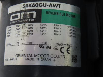 Oriental Motor 5GU60RH Gearbox Head 60:1 RH Output NetBurner Interface MOD5282