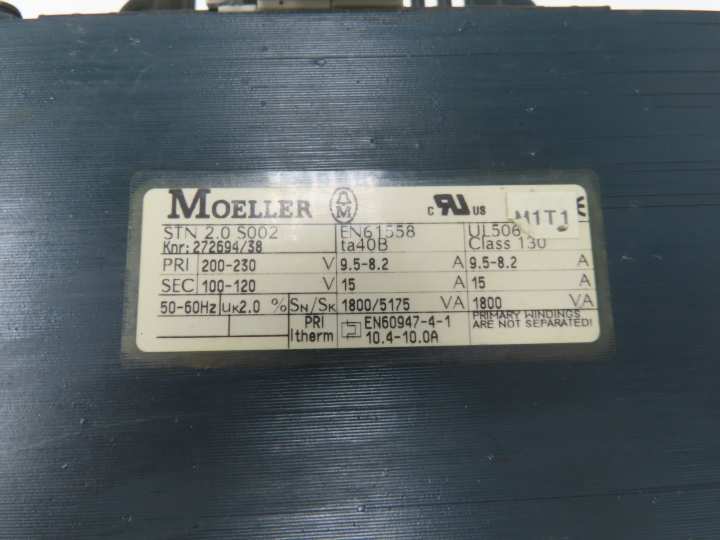 Moeller STN 2.0 S002 Transformer 1 PH 200-230 Primary 9.5A/100-120 Secondary 15A