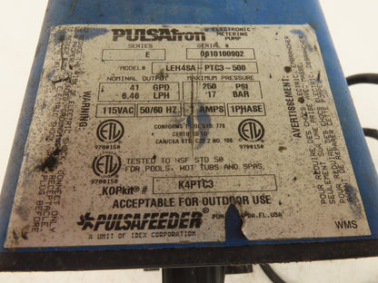 Pulsafeeder Pulsatron LEH4SA-PTC3-500 Metering Pump 1.85 GPH 41 GPD 250PSI 115V