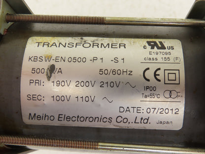 Meiho Electronics KBSW-EN 0500-P1-S1 Transformer 1 Ph Pri 190-210V Sec 100-110V