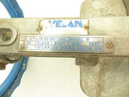 Velan L12-0310C-13SL 4" 316 Stainless Knife Gate Valve Rising Stem Metal Seat