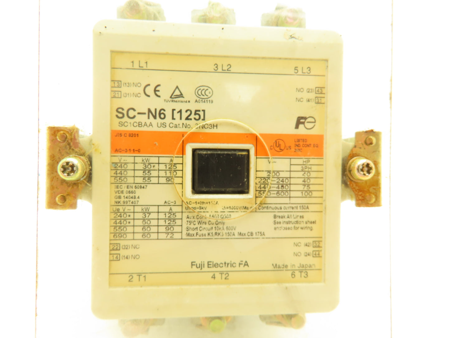 Fuji SC-N6 Magnetic Motor Starter Contactor 125A 600V 3 Pole Coil 120V