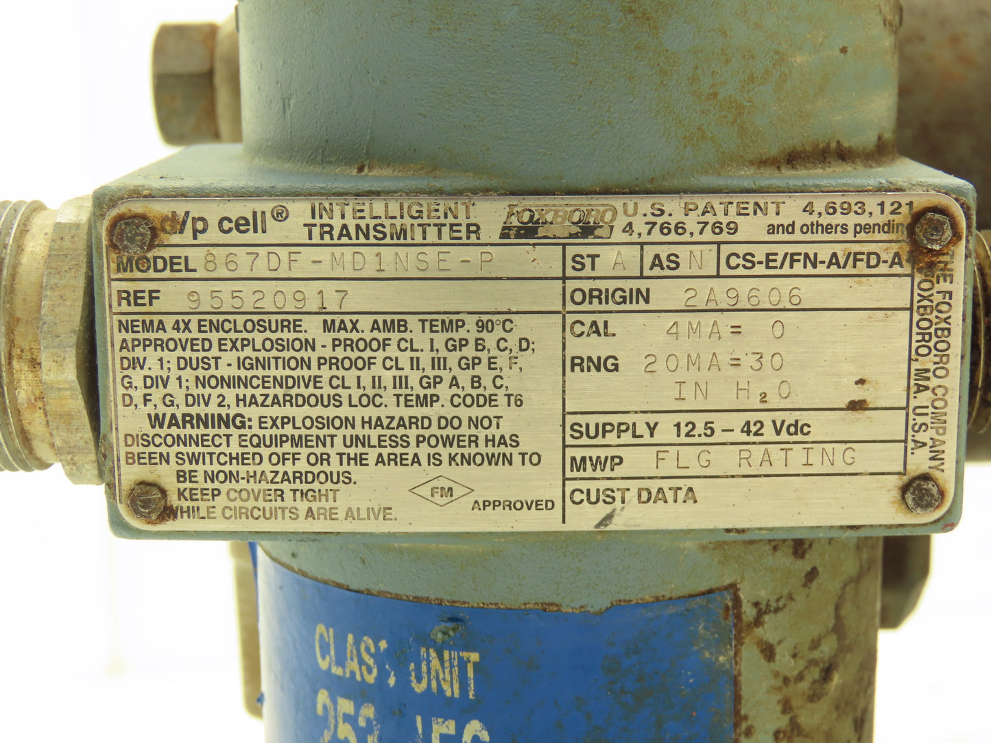 Foxboro 867DF-MD1NSE-P D/P Cell Pressure Transmitter 3" Flanged 316L 0-30"H2O
