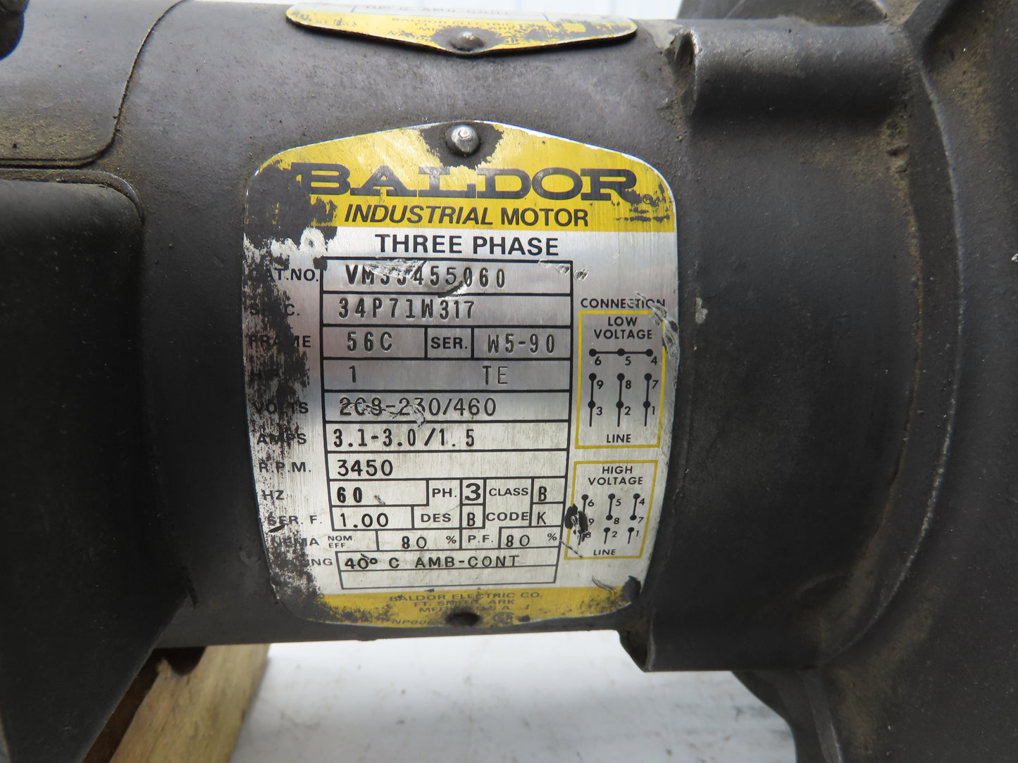 Baldor Reliance VM35455060 Blower Motor Fan 0.5Hp 3450 RPM 230/460V 3PH