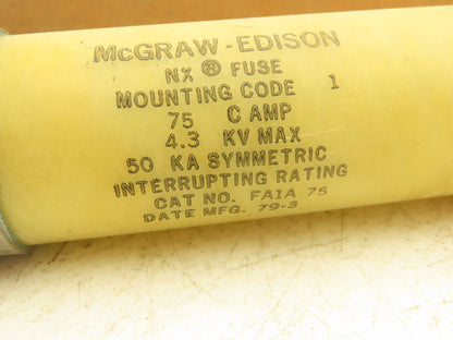 McGraw Edison FA1A75 Current Limiting Fuse 75 Amps C 4.3kV