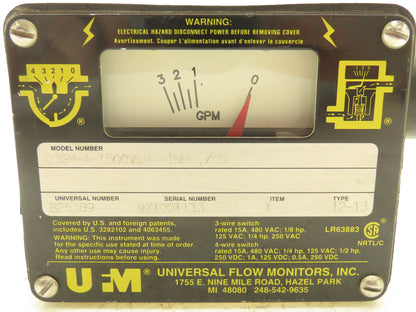 UFM 03GM-4-1500V.9-A1NR-.75D Universal Flow Meter Type 4 Monitor 1/2" NPT 3 Wire