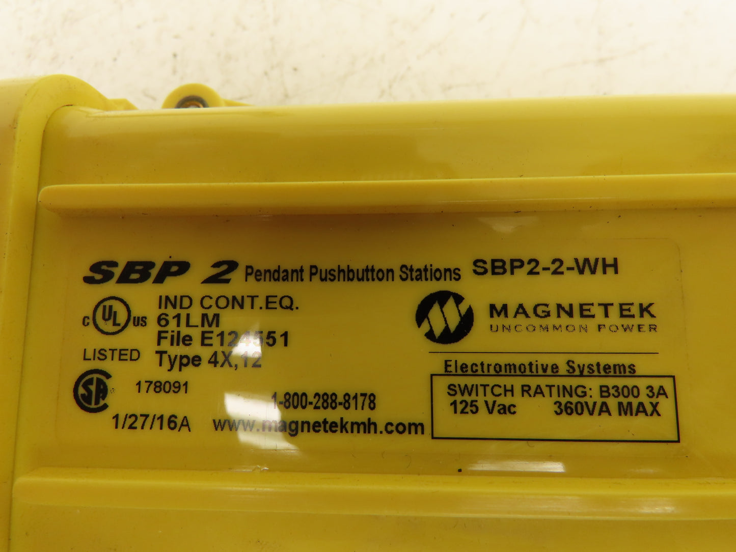 Magnetek SBP2 Pendant 2-Button Maintained On/Off Control 125VAC 3A Type 4X, 12